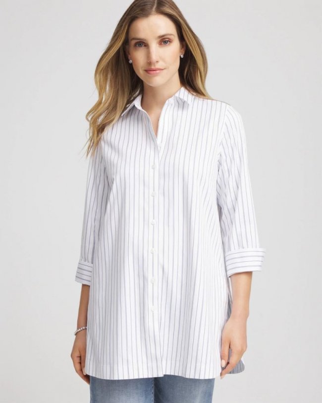 Chicos No Iron Classic-Fit Tunic - BLUE LOTUS Chicos No Iron Classic-Fit Tunic - BLUE LOTUS
