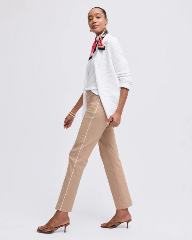 Chicos Brigitte™ Piped Straight Cropped Pants - CATTAIL BROWN