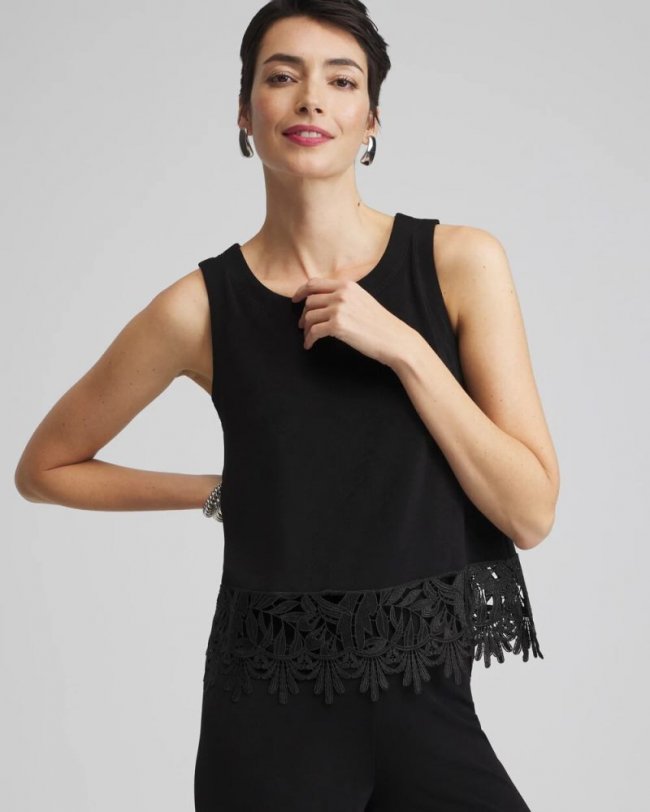 Chicos Travelers™ Lace Trim Top - TRAVELERS BLACK