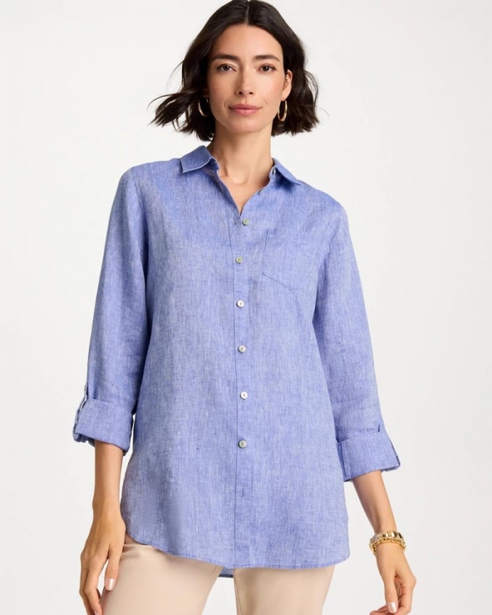 Chicos No Iron Linen Tunic - INDIGO