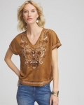 Chicos Embroidered Oversized Tee - BURNT SIENNA