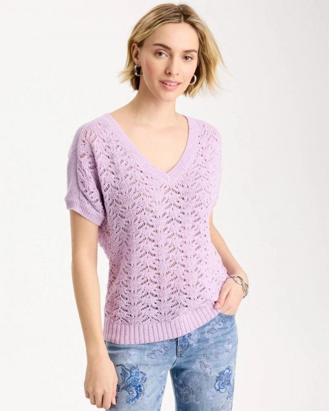 Chicos Sequin Pointelle Pullover - ORCHID MIST