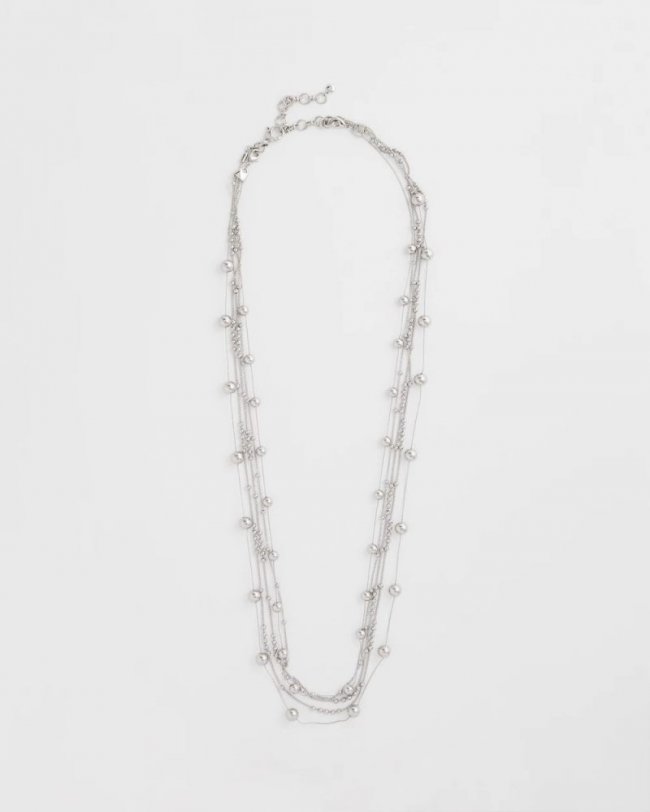 Chicos Multistrand Beaded Silvertone Necklace - SILVER
