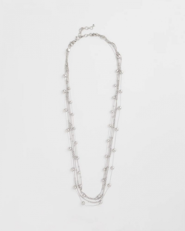 Chicos Multistrand Beaded Silvertone Necklace - SILVER