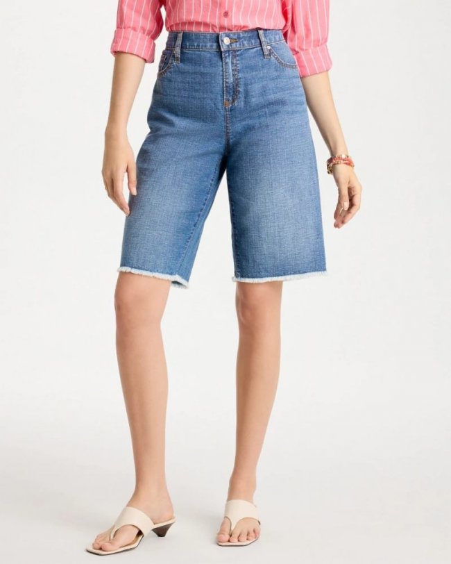 Chicos Boyfriend Frayed Jean Shorts - AQUARIA INDIGO Chicos Boyfriend Frayed Jean Shorts - AQUARIA INDIGO