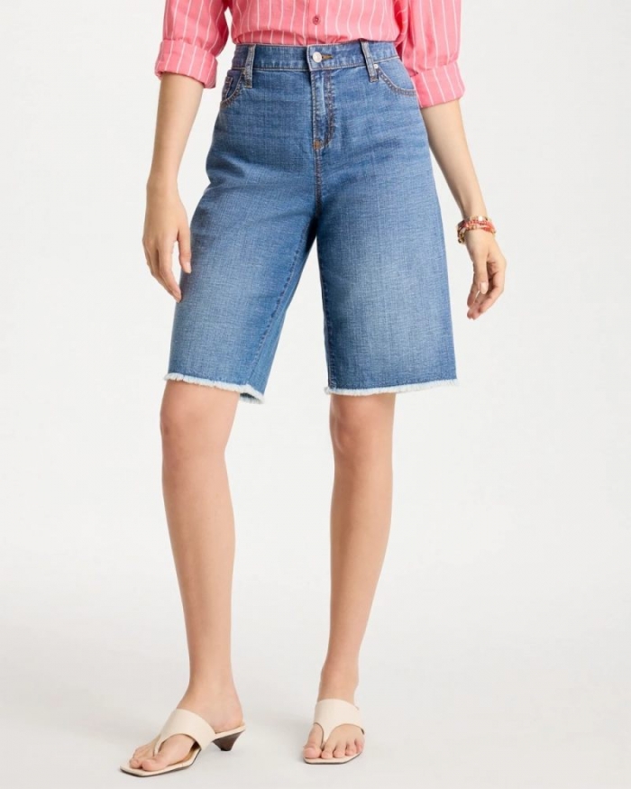 Chicos Boyfriend Frayed Jean Shorts - AQUARIA INDIGO