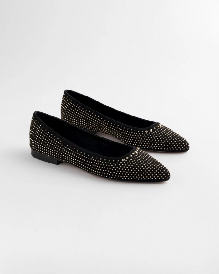 Chicos Suede Studded Flats - BLACK