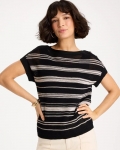 Chicos Striped Mesh Stitch Pullover Sweater - BLACK Chicos Striped Mesh Stitch Pullover Sweater - BLACK