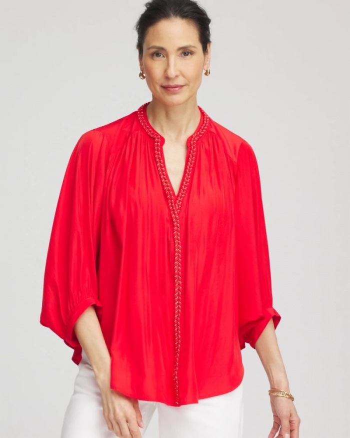 Chicos Braided Batwing Blouse - RED GLOW