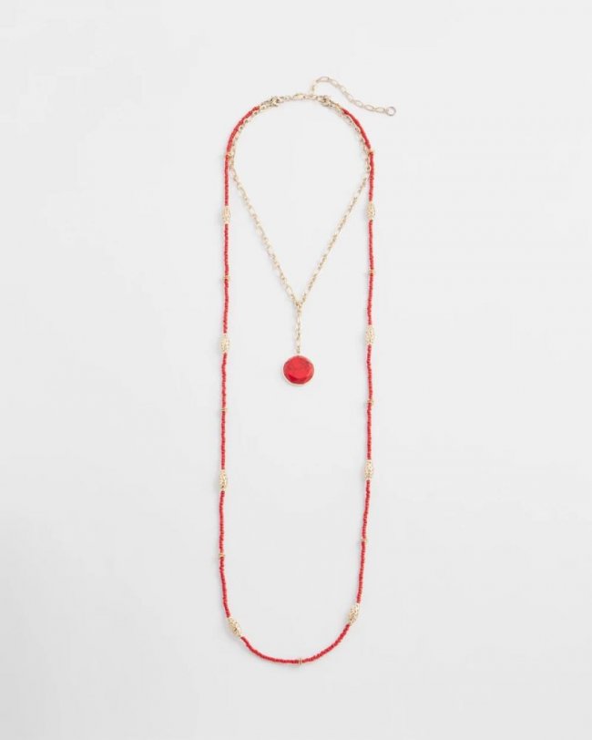Chicos Convertible Beaded Pendant Necklace - RED