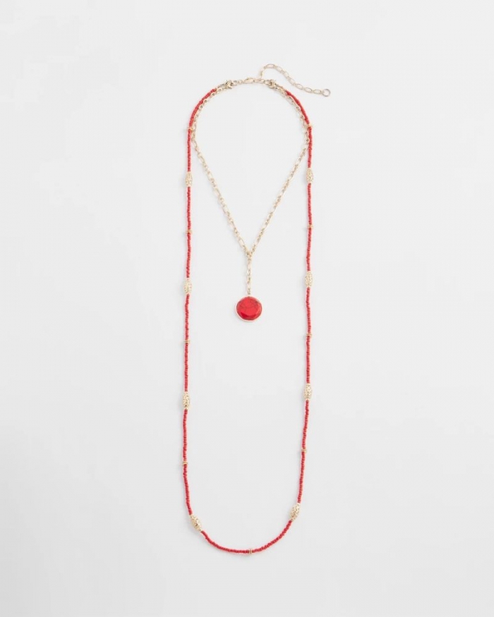Chicos Convertible Beaded Pendant Necklace - RED