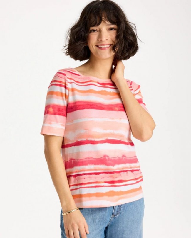 Chicos Grotto Mist Pima Elbow Sleeve Tee - CALYPSO CORAL