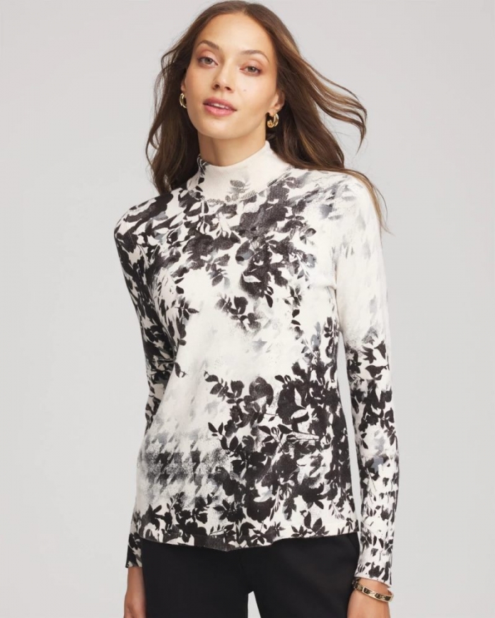Chicos Ella Houndstooth Mockneck Sweater - ENGLISH CREAM