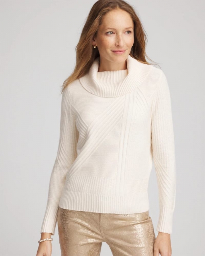 Chicos Ribbed Cowlneck Sweater - ENGLISH CREAM