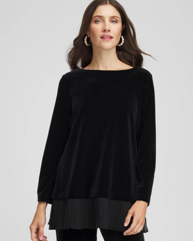 Chicos Travelers™ Chiffon Hem Velvet Tunic - TRAVELERS BLACK