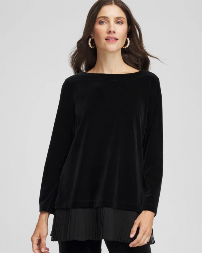 Chicos Travelers™ Chiffon Hem Velvet Tunic - TRAVELERS BLACK