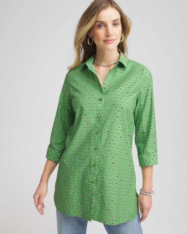 Chicos No Iron Geo-Print Tunic - SALTED LIME
