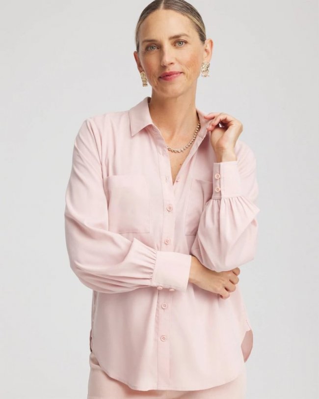 Chicos Classic-Fit Collared Shirt - ROSE SMOKE