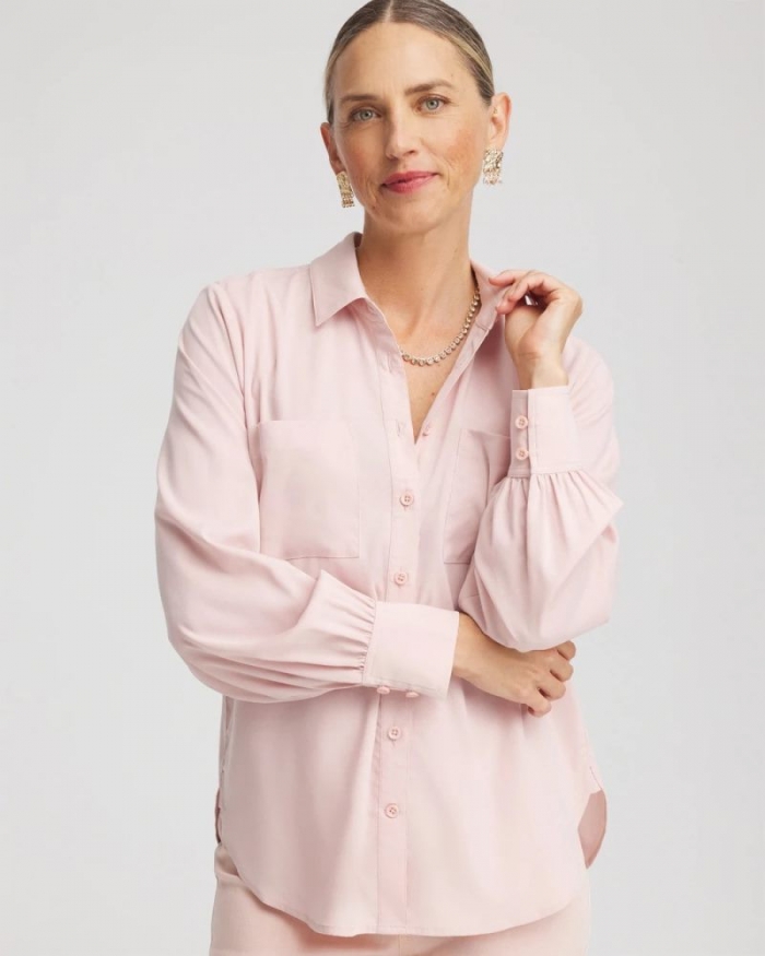 Chicos Classic-Fit Collared Shirt - ROSE SMOKE
