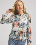 Chicos Rose Print Crinkle Top - ECRU
