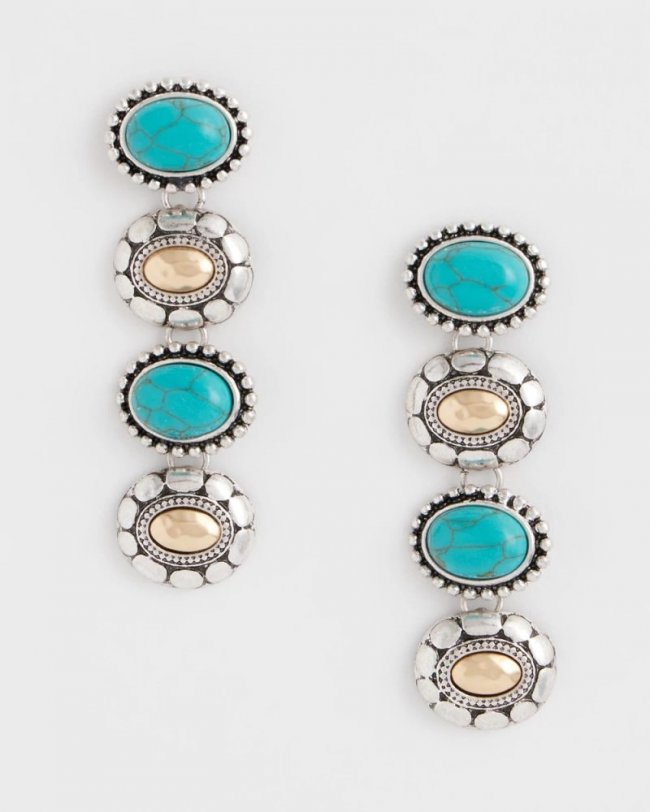 Chicos Turquoise Mixed Metal Linear Earrings - TURQUOISE