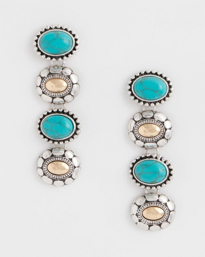 Chicos Turquoise Mixed Metal Linear Earrings - TURQUOISE