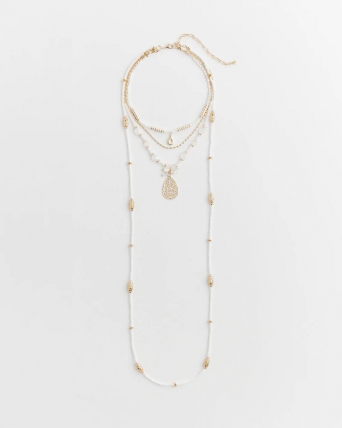 Chicos Convertible Beaded Pendant Necklace - WHITE