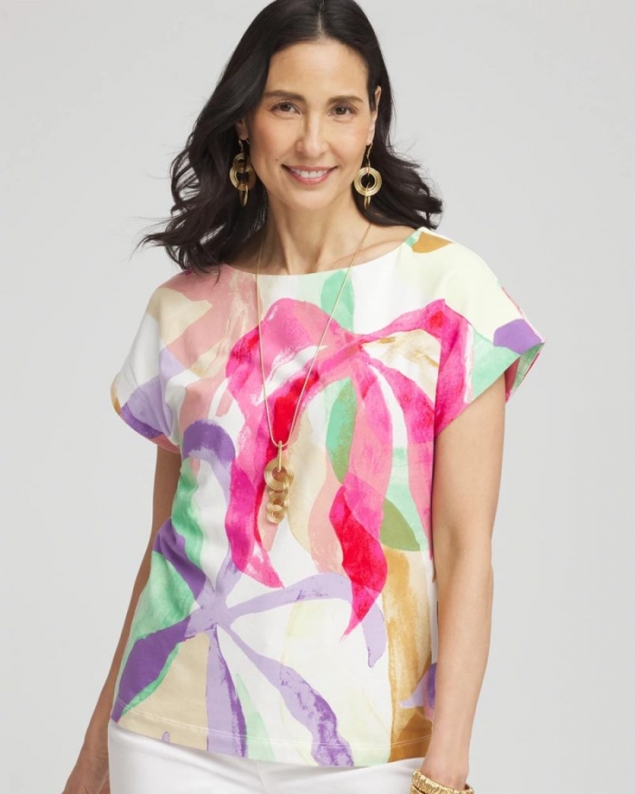 Chicos Blooms Short Sleeve Dolman Tee - ALABASTER