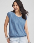 Chicos Melange Pleated Bubble-Hem Top - INDIGO