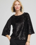 Chicos Sparkling Sequin Party Tee - BLACK