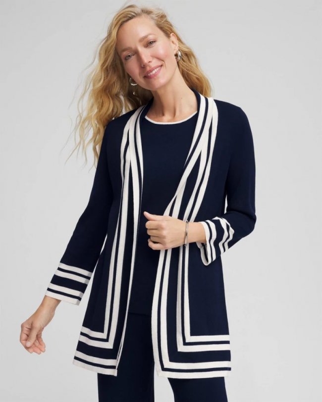 Chicos Travelers™ Contrast Border Cardigan - TRAVELERS INDIA INK