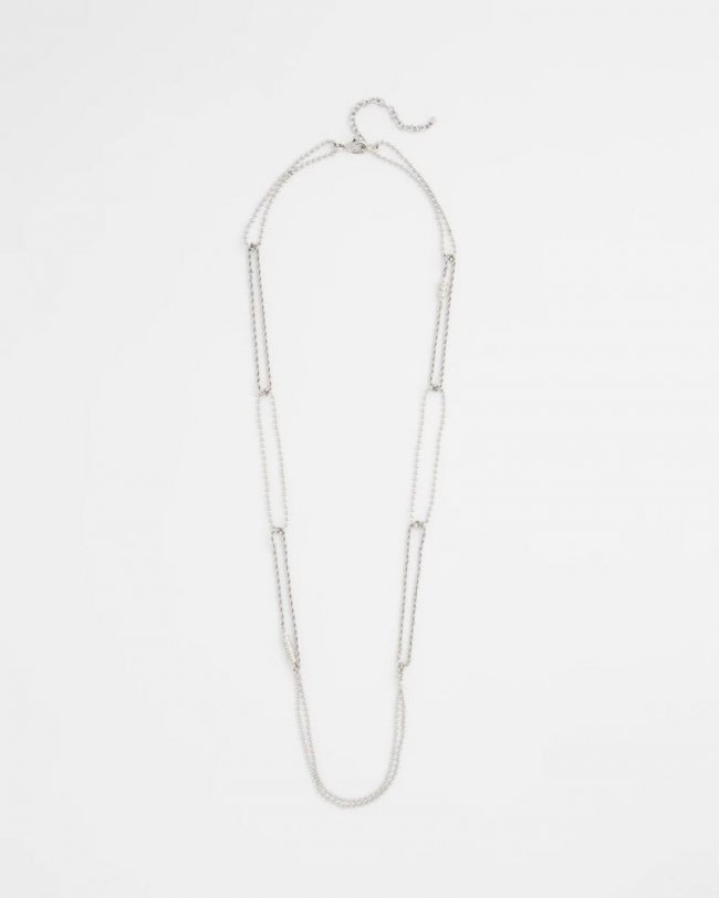 Chicos Long Silver Ball Chain Single Strand - SILVER