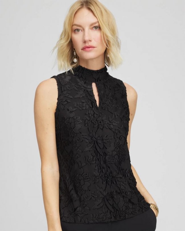 Chicos Burnout Mockneck Tank - BLACK