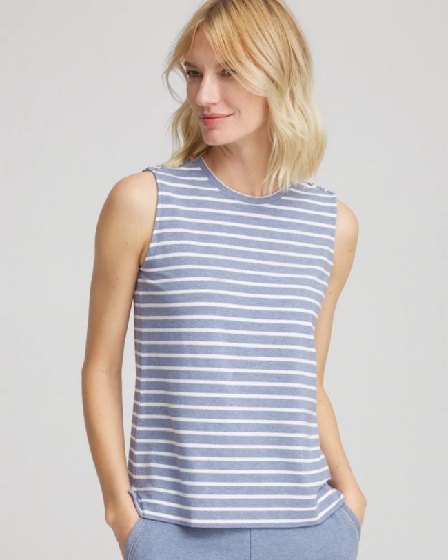 Chicos Zenergy® UPF Sleeveless Metallic-Striped Tank - FADED INDIGO HEATHER MED