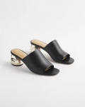 Chicos Black Leather Mules - BLACK/GOLD Chicos Black Leather Mules - BLACK/GOLD