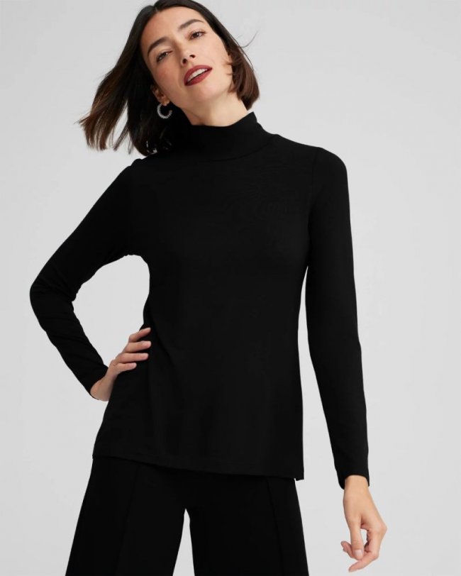 Chicos Touch of Cool™ Mockneck Layering Tee - BLACK