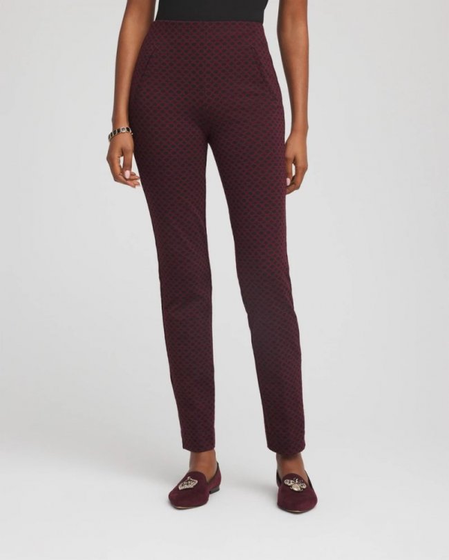 Chicos Circle Jacquard Juliet Slim Ankle Pants - BLACK