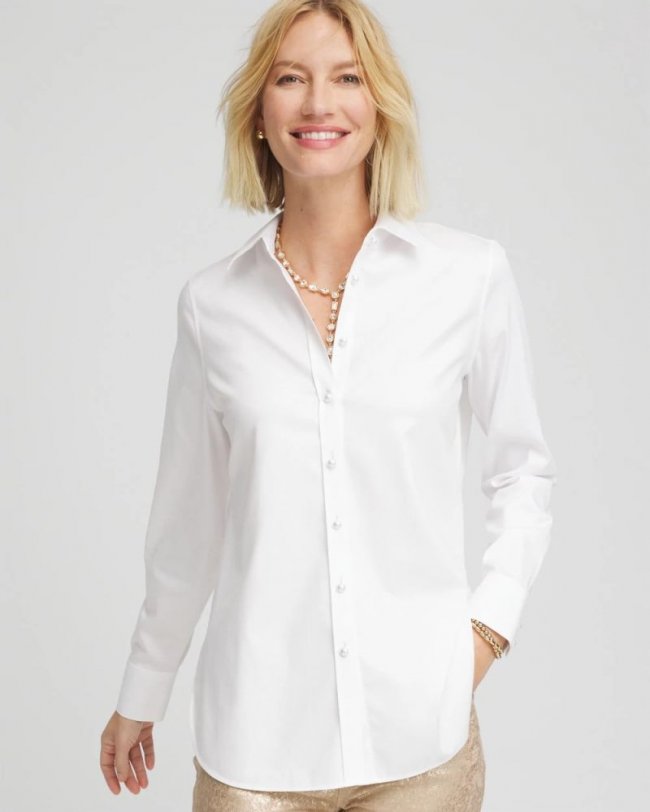 Chicos No Iron Pearl-Button Stretch Shirt - OPTIC WHITE