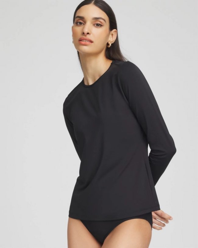 Chicos Gottex Long-Sleeve Swim Shirt - BLACK