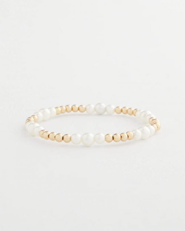 Chicos Goldtone Bead Stretch Bracelet - PEARL