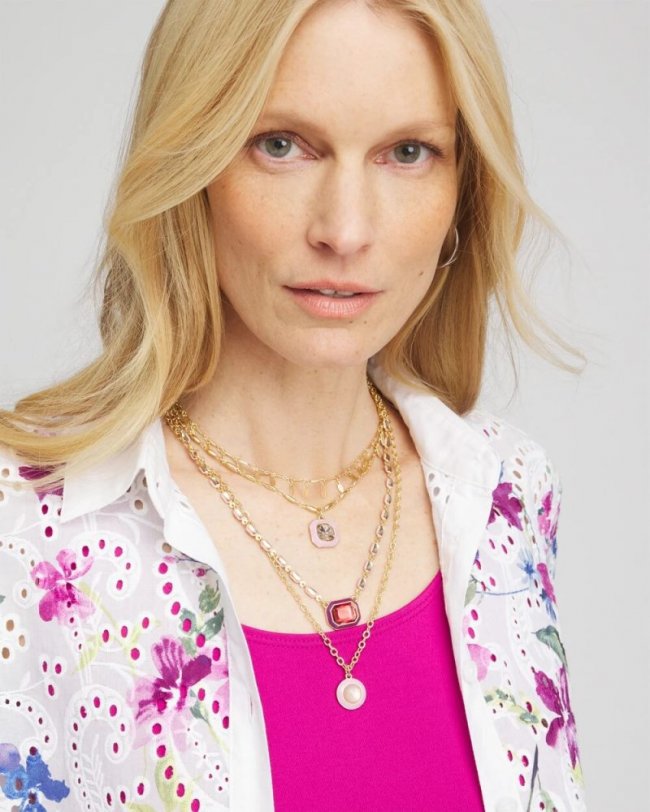 Chicos Pink Convertible Gold Tone Necklace - PINK