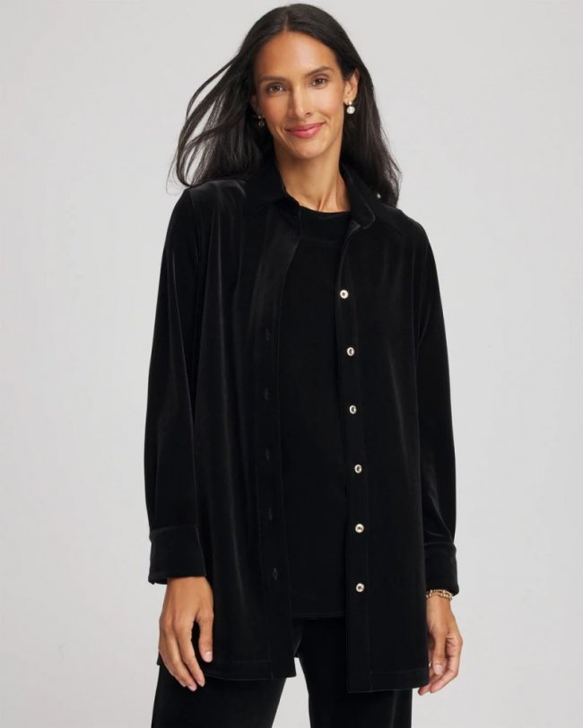 Chicos Travelers™ Velvet Button-Down Shirt - TRAVELERS BLACK