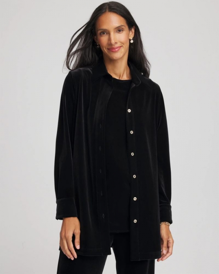 Chicos Travelers™ Velvet Button-Down Shirt - TRAVELERS BLACK