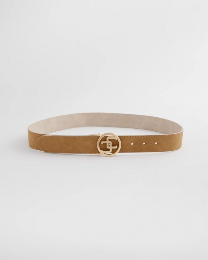 Chicos Faux Suede Reversible Chico's Logo Trouser Belt - TAN