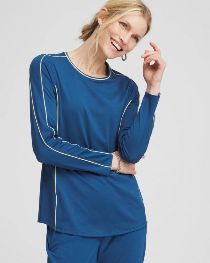 Chicos Zenergy® UPF Piping Long Sleeved Pullover Top - SEAPORT