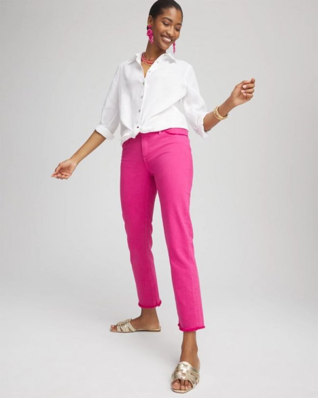 Chicos Girlfriend Frayed Cropped Jeans - CRUSHED BERRIES