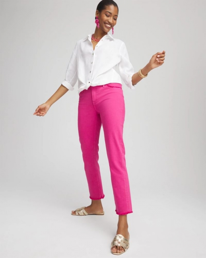 Chicos Girlfriend Frayed Cropped Jeans - CRUSHED BERRIES