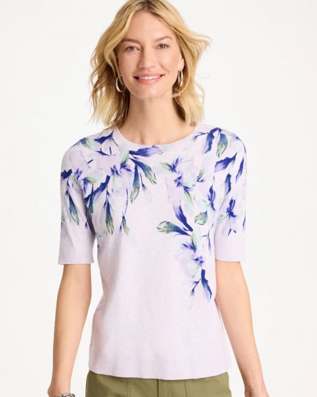 Chicos Ella Short-Sleeve Orchid Sweater - ORCHID MIST Chicos Ella Short-Sleeve Orchid Sweater - ORCHID MIST