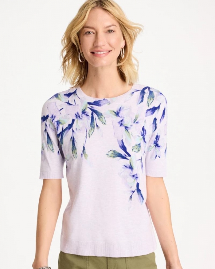 Chicos Ella Short-Sleeve Orchid Sweater - ORCHID MIST