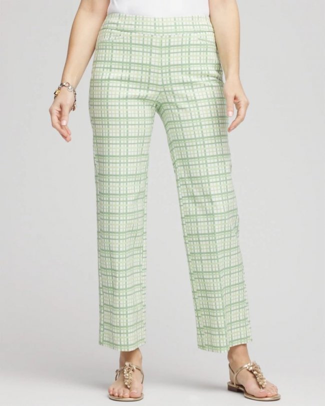 Chicos Brigitte™ Wide Leg Plaid Cropped Pants - MOROCCAN MINT